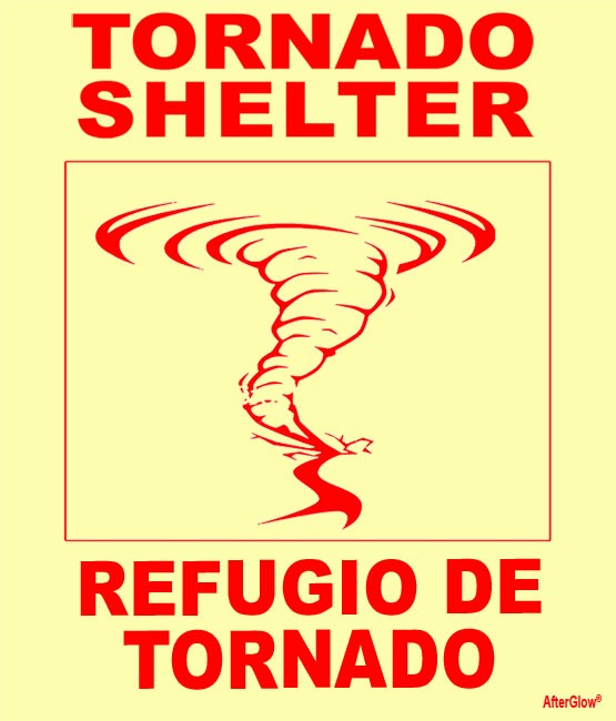 Bilingual Tornado Shelter Sign, English & Spanish, with Tornado Image