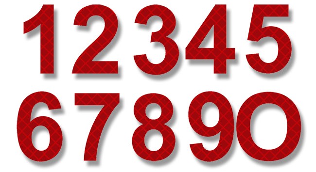 Retroreflective 2 Inch Numbers, Self-Adhesive, Red