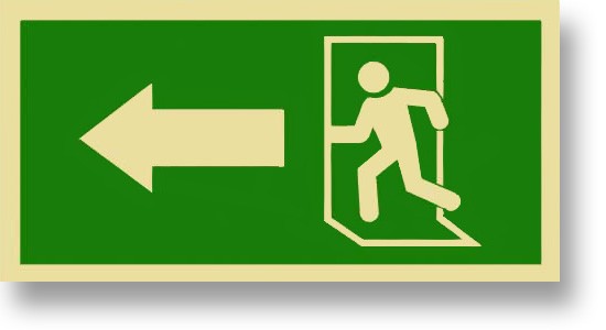 Person Arrow Exit Left Green Semi-Rigid 12" x 6"