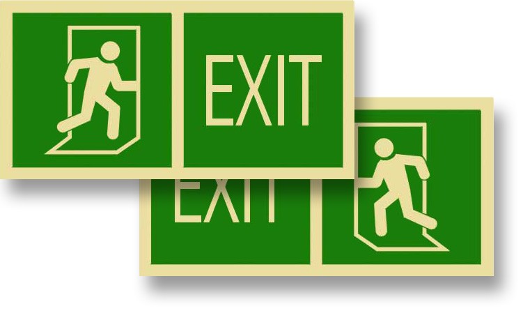 Left or Right Green Exit Sign, 12" x 6"