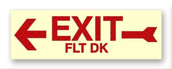 Photoluminescent EXIT FLT DK (LEFT ARROW) Sign with Retroreflective Letters