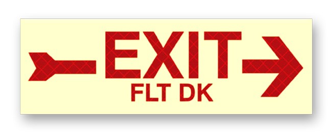 Photoluminescent EXIT FLT DK (RIGHT ARROW) Sign with Retroreflective Letters