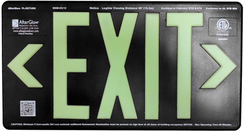 AfterGlow, LLC UL 924 EXIT Sign, Black, Double Face, 50’ Viewing Distance