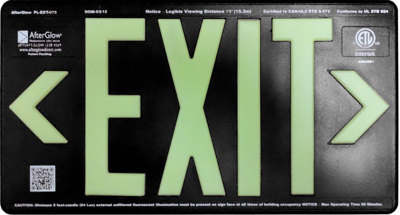 AfterGlow, LLC UL 924 EXIT Sign, Black, Single Face, 75’ Viewing Distance