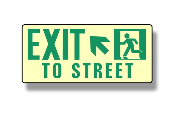 Photoluminescent Exit To Street Up Left Sign (NYC)