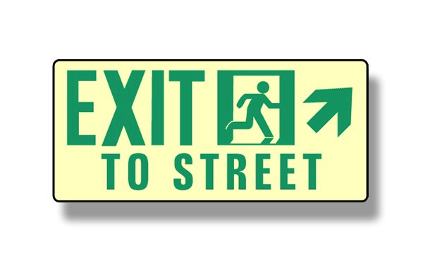 Photoluminescent Exit To Street Up Right Sign (NYC)