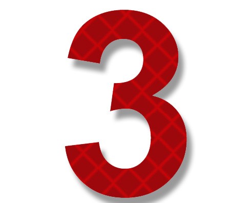 Retroreflective 2 inch Number 3 - Red - Package of 10