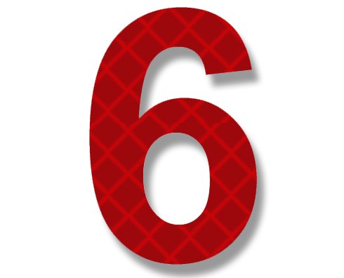 Retroreflective 2 inch Number 6 - Red - Package of 10