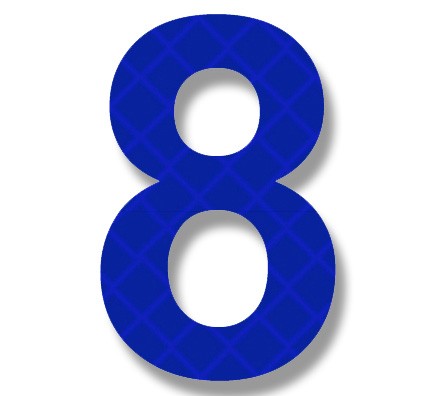 Retroreflective 2 inch Number 8 - Blue - Package of 10