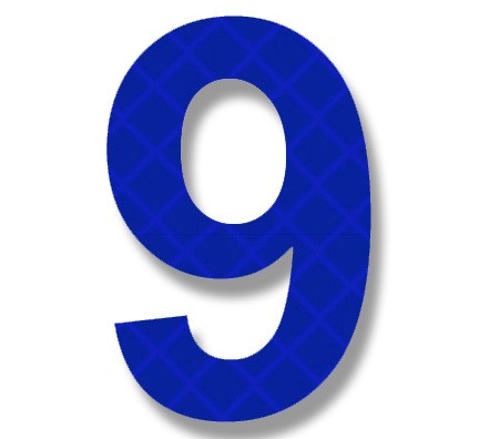 Retroreflective 2 inch Number 9 - Blue - Package of 10